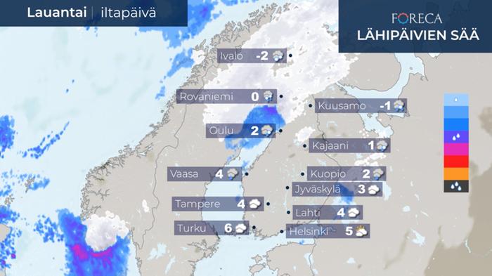 Ennuste lauantai-iltapäiväksi 5.12.2020.