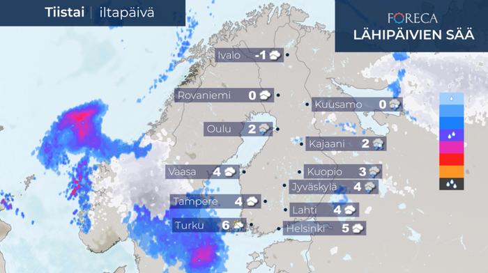 Ennuste tiistai-iltapäiväksi 22.12.2020.