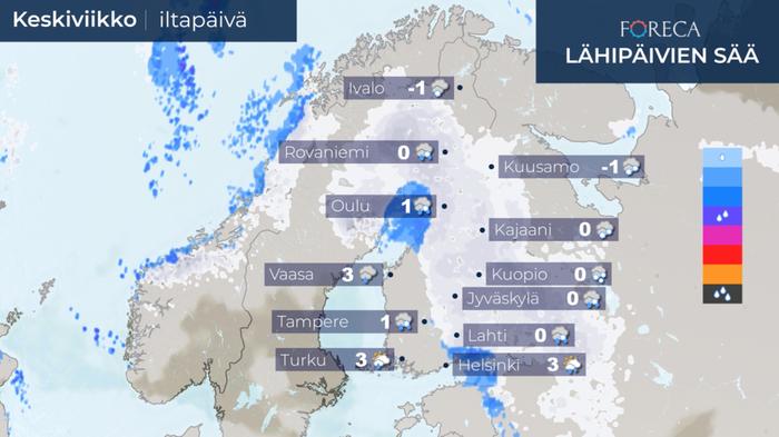 Ennuste keskiviikkoiltapäiväksi 23.12.2020.
