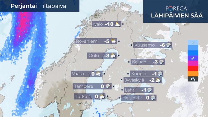Ennuste joulupäivän iltapäiväksi 25.12.2020.