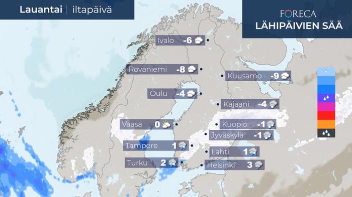 Ennuste lauantai-iltapäiväksi 12.12.2020.