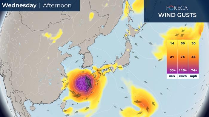Taifuuni Maysak etenee kohti Korean niemimaata ja Japania.