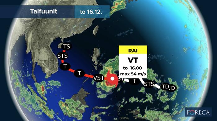 Supertaifuuni Rai iski Filippiineille 16. joulukuuta 2021.