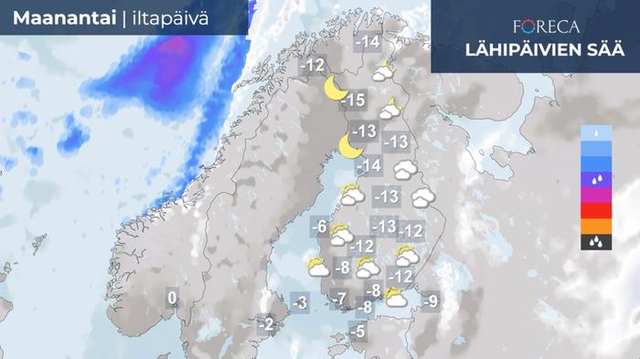 Ennuste maanantai-iltapäivälle 20.12.2021.