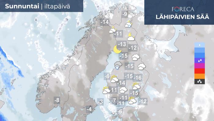 Ennuste tapaninpäivän iltapäivälle 26.12.2021.