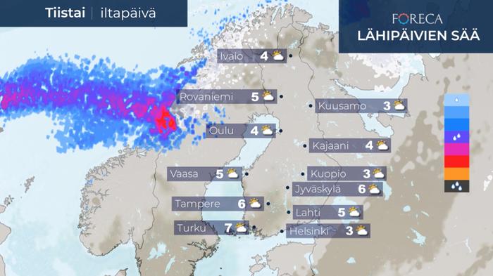 Ennuste tiistai-iltapäivälle 23.3.2021.
