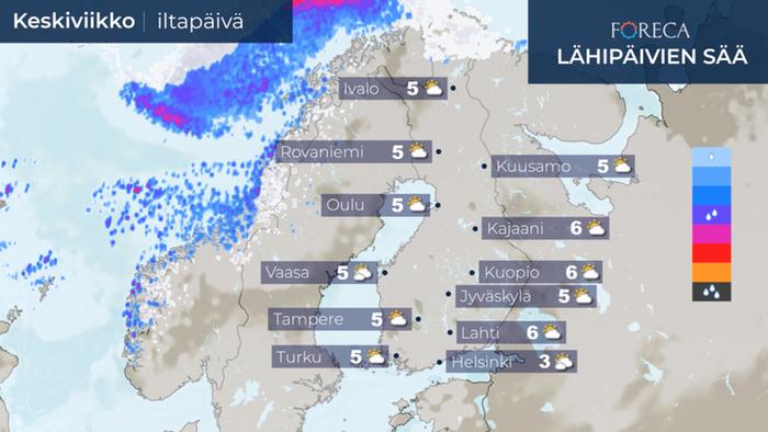 Ennuste keskiviikkoiltapäivälle 24.3.2021.
