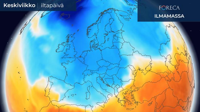 Ilmamassaennuste Eurooppaan keskiviikoksi 7.4.2021.