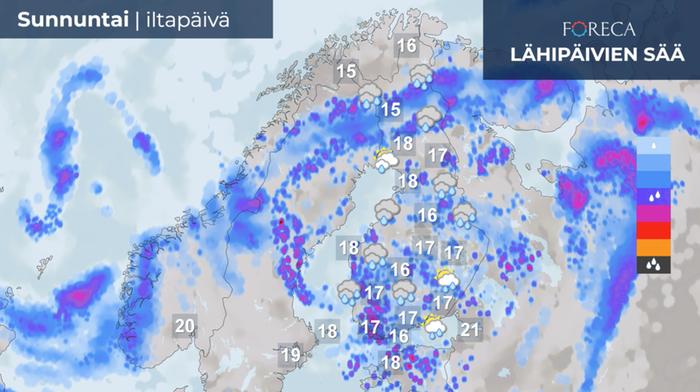 Ennuste sunnuntai-iltapäivälle 15.8.2021.
