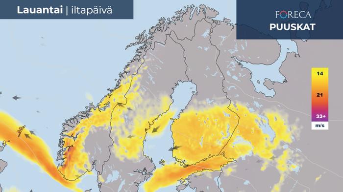 Tuuliennuste 7.8.2021 Puuskaennuste lauantai-iltapäivälle 7.8.2021.