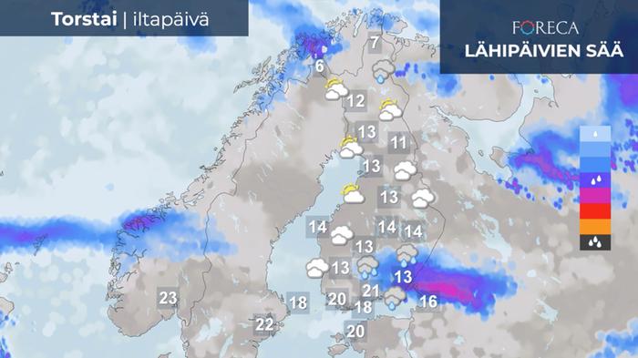 Ennuste torstai-iltapäivälle 9.9.2021.