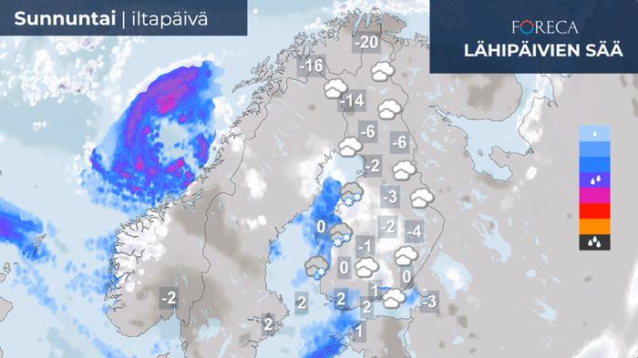 Ennuste sunnuntai-iltapäivälle 18.12.2022.