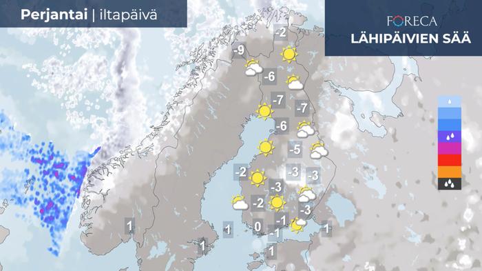Ennuste perjantai-iltapäivälle 11.2.2022.