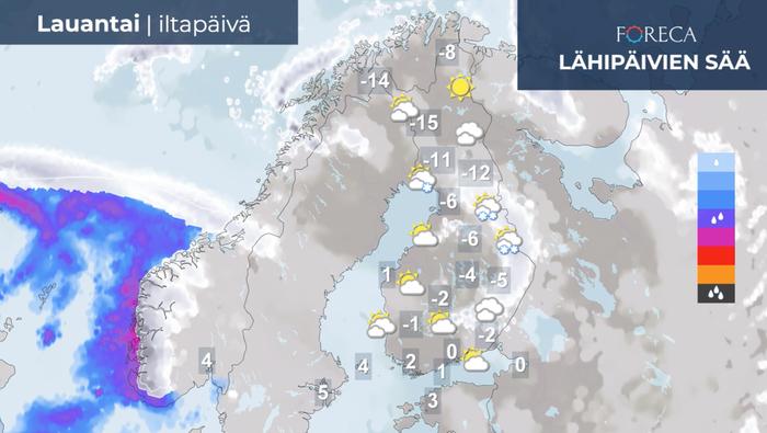 Ennuste lauantai-iltapäivälle 12.2.2022.