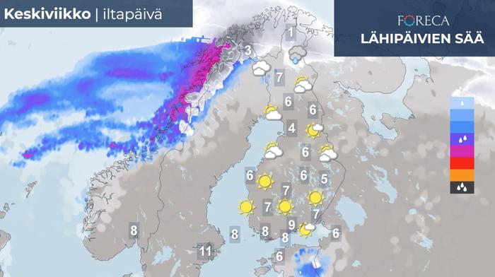 Ennuste keskiviikkoiltapäivälle 23.3.2022.