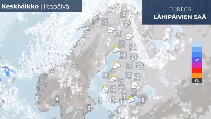 Ennuste keskiviikkoiltapäivälle 30.3.2022.