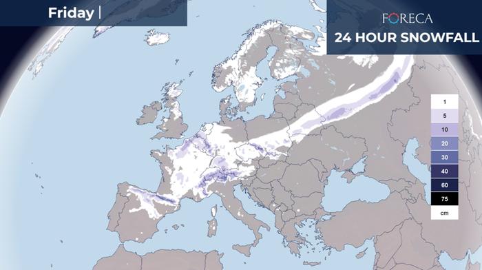 Euroopan lumikertymäennuste 1.4.2022.