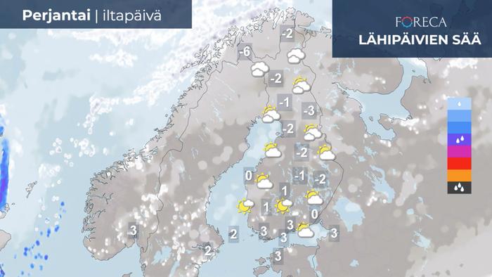 Ennuste perjantai-iltapäivälle 1.4.2022.