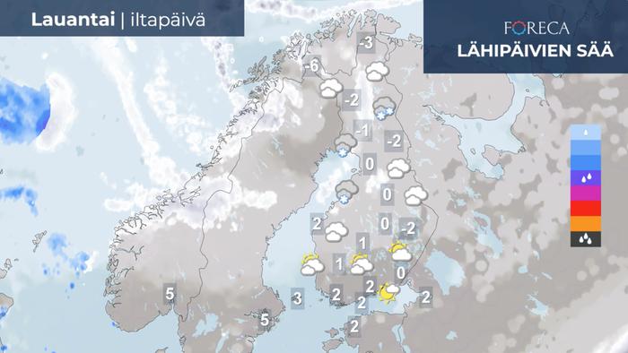 Ennuste lauantai-iltapäivälle 2.4.2022.