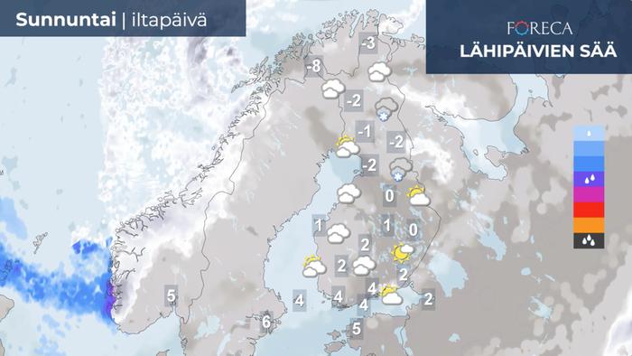 Ennuste sunnuntai-iltapäivälle 3.4.2022.