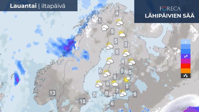 Ennuste lauantai-iltapäivälle 16.4.2022.