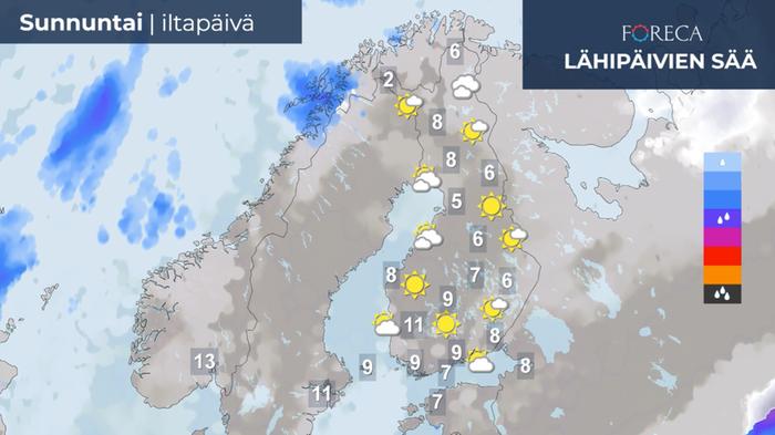 Ennuste pääsiäispäivän iltapäivälle 17.4.2022.
