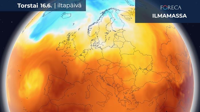 Lämmintä ilmamassaa Euroopassa.