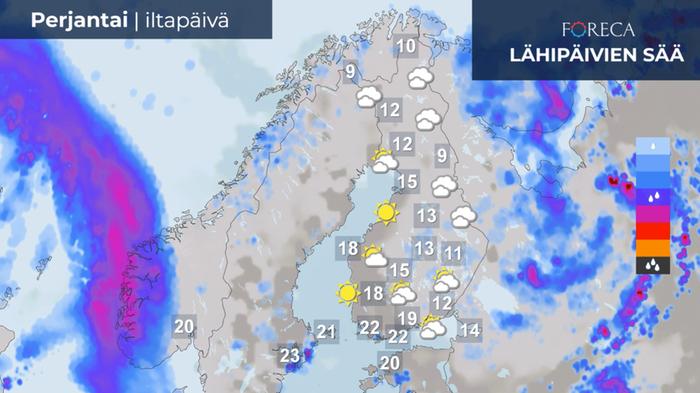 Ennuste perjantai-iltapäivälle 17.6.2022.