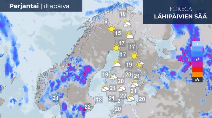 Ennuste perjantai-iltapäivälle 10.6.2022.