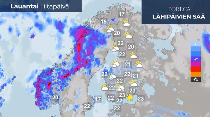 Ennuste lauantai-iltapäivälle 11.6.2022.