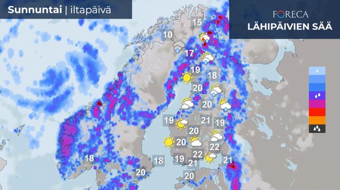 Ennuste sunnuntai-iltapäivälle 12.6.2022.