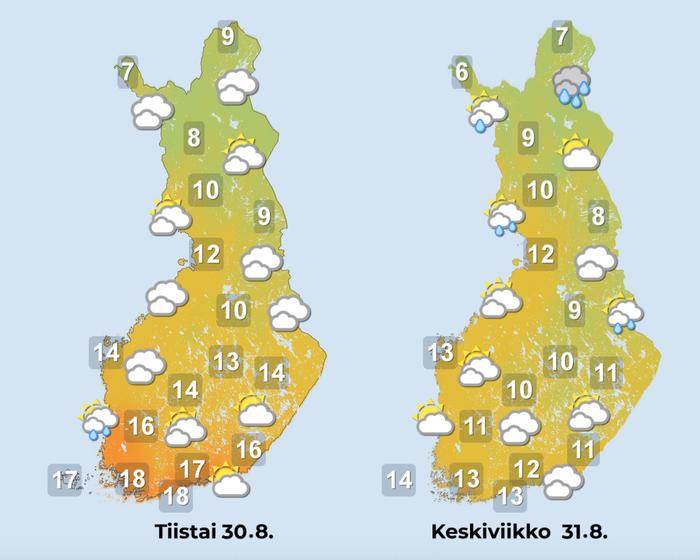Ennuste 30.–31.8.2022 Ennuste 30.–31.8.2022.