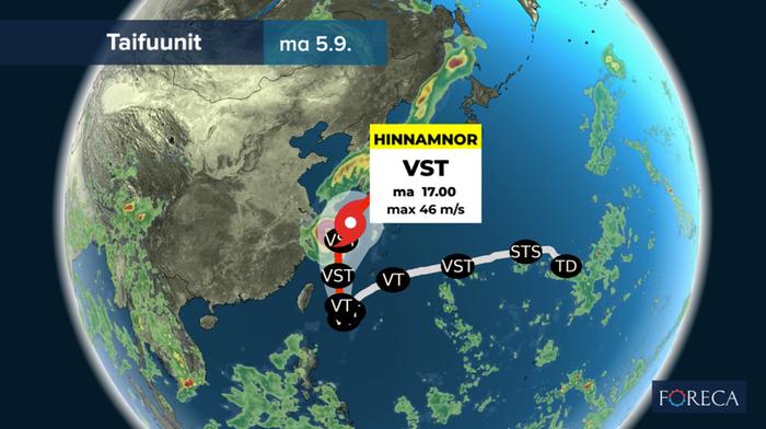 Taifuuni Hinnamnor eteni kohti Etelä-Koreaa ja Japania syyskuussa 2022.