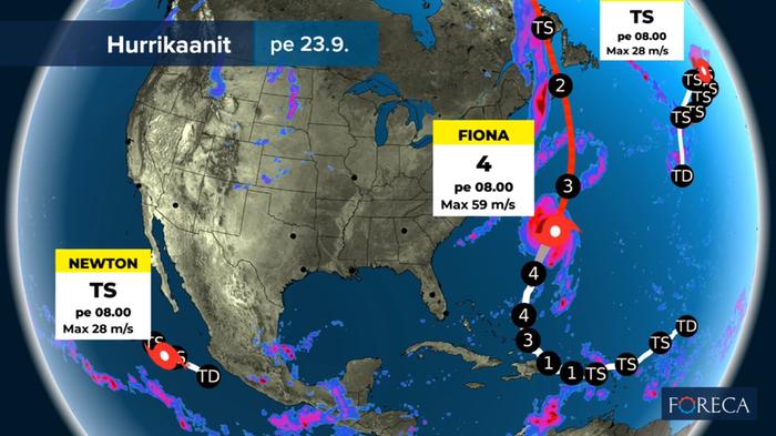 Voimakas hurrikaani Fiona ja trooppinen myrsky Gaston etenivät Atlantilla syyskuussa 2022, trooppinen myrsky Newton kulki puolestaan Meksikon länsipuolella Tyynellämerellä.
