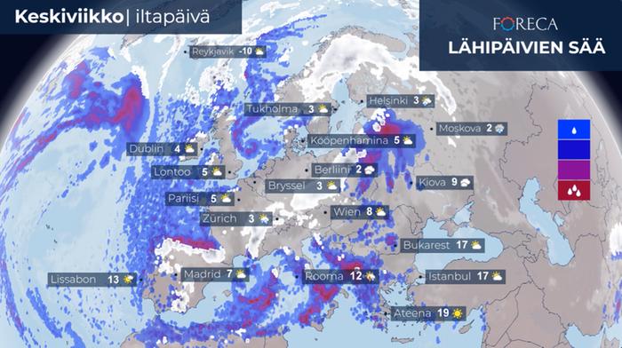Euroopan ennuste keskiviikolle 18.1.2023.