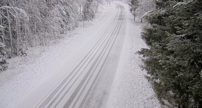 Lumisade heikensi ajokeliä Pellossa.