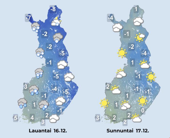 Ennuste iltapäiville 16.–17.12.2023.