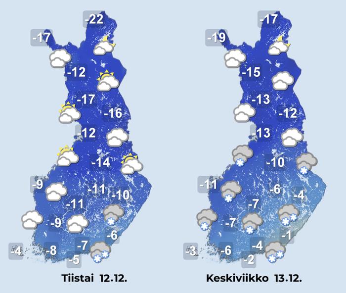 Ennuste iltapäiville 12.–13.12.2023.