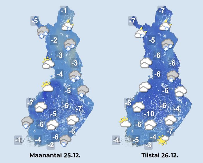 Ennuste iltapäiville 25.–26.12.2023.