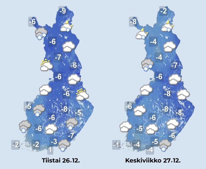 Ennuste iltapäiville 26.–27.12.2023.