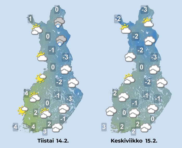 Ennuste iltapäiville 14.–15.2.2023.