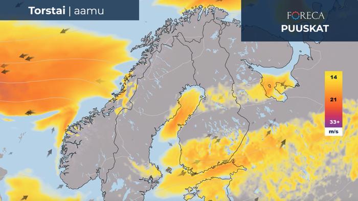 Puuskaennuste aamulle 23.3.2023.