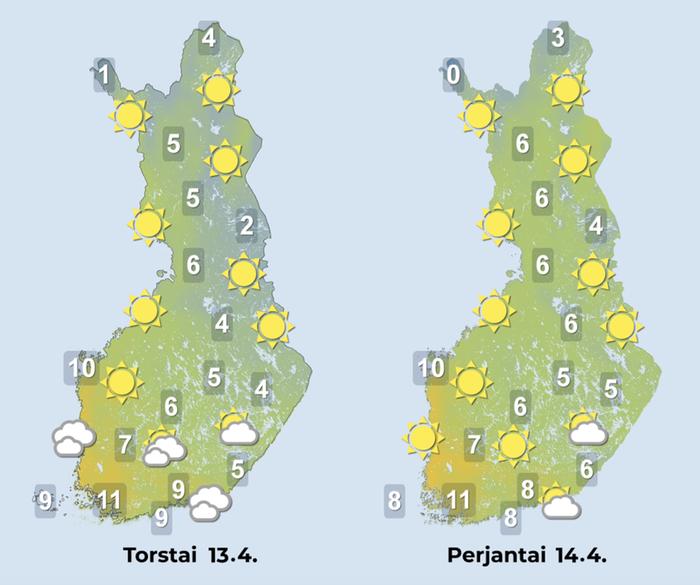 Ennuste iltapäiville 13.–14.4.2023.