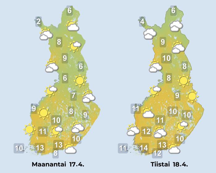 Ennuste iltapäiville 17.–18.4.2023.