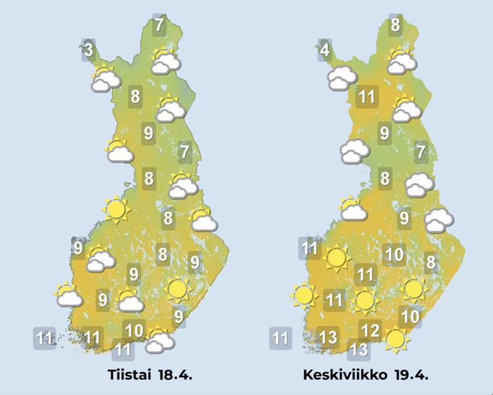 Ennuste iltapäiville 18.–19.4.2023.