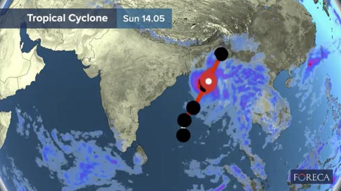 Trooppinen sykloni Mocha lähestyi Myanmaria ja Bangladeshiä toukokuussa 2023.