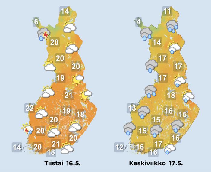 Ennuste iltapäiville 16.–17.5.2023.