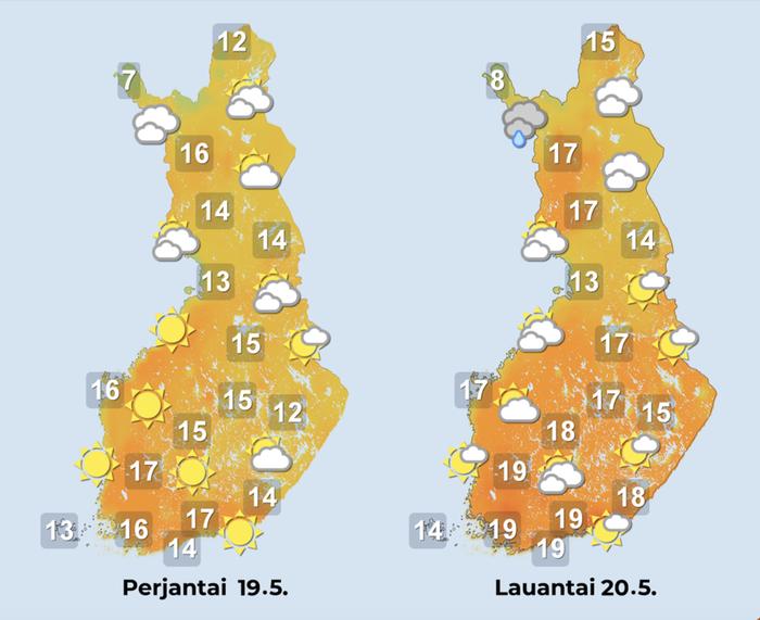 Ennuste iltapäiville 19.–20.5.2023.