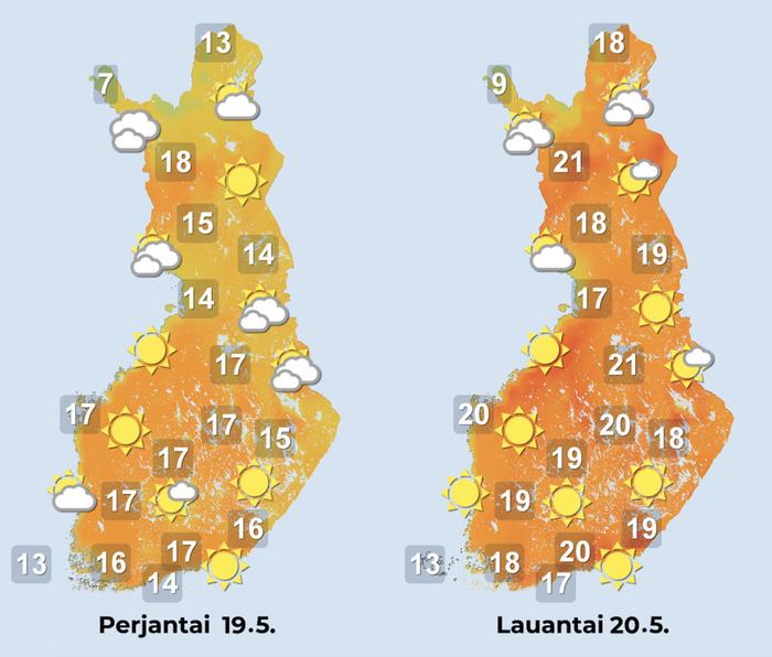Ennuste iltapäiville 19.–20.5.2023.