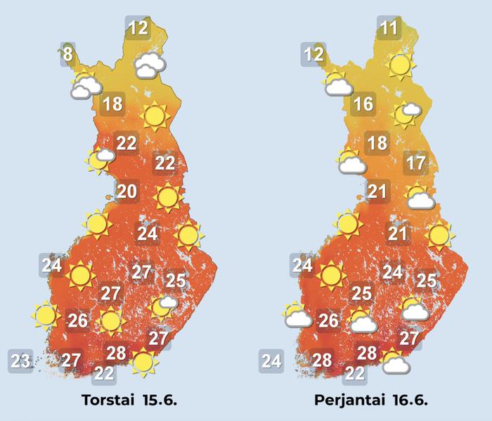 Ennuste iltapäiville 15.–16.6.2023.